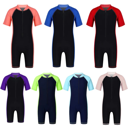 Combinaison Anti-UV Enfant UPF 50+ — Maillot Une Pièce Manches Courtes Garçon & Fille